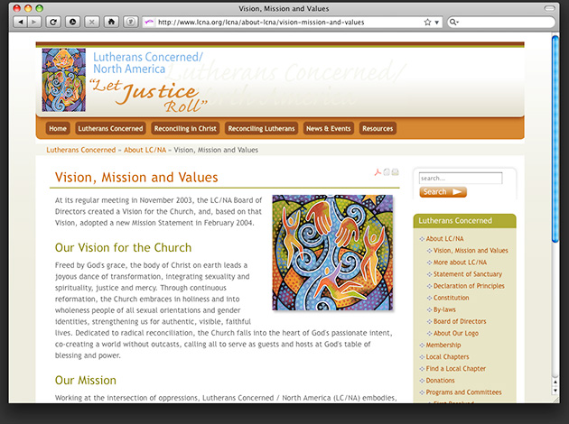 Inside page for Lutherans Concerned/North America website