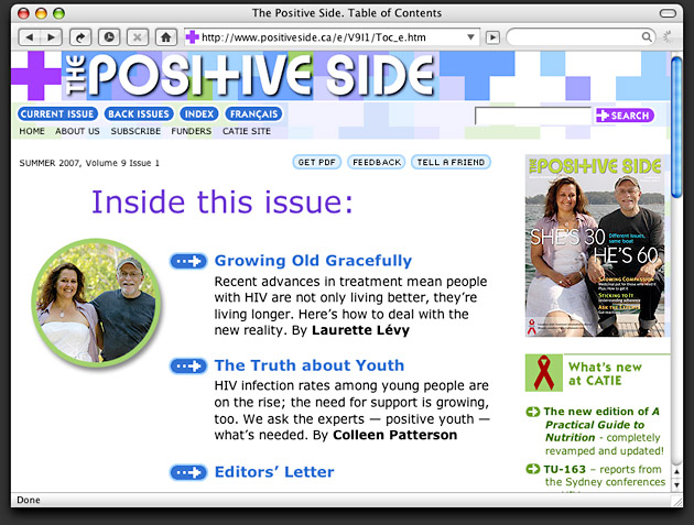 Table of contents page for The Positive Side website